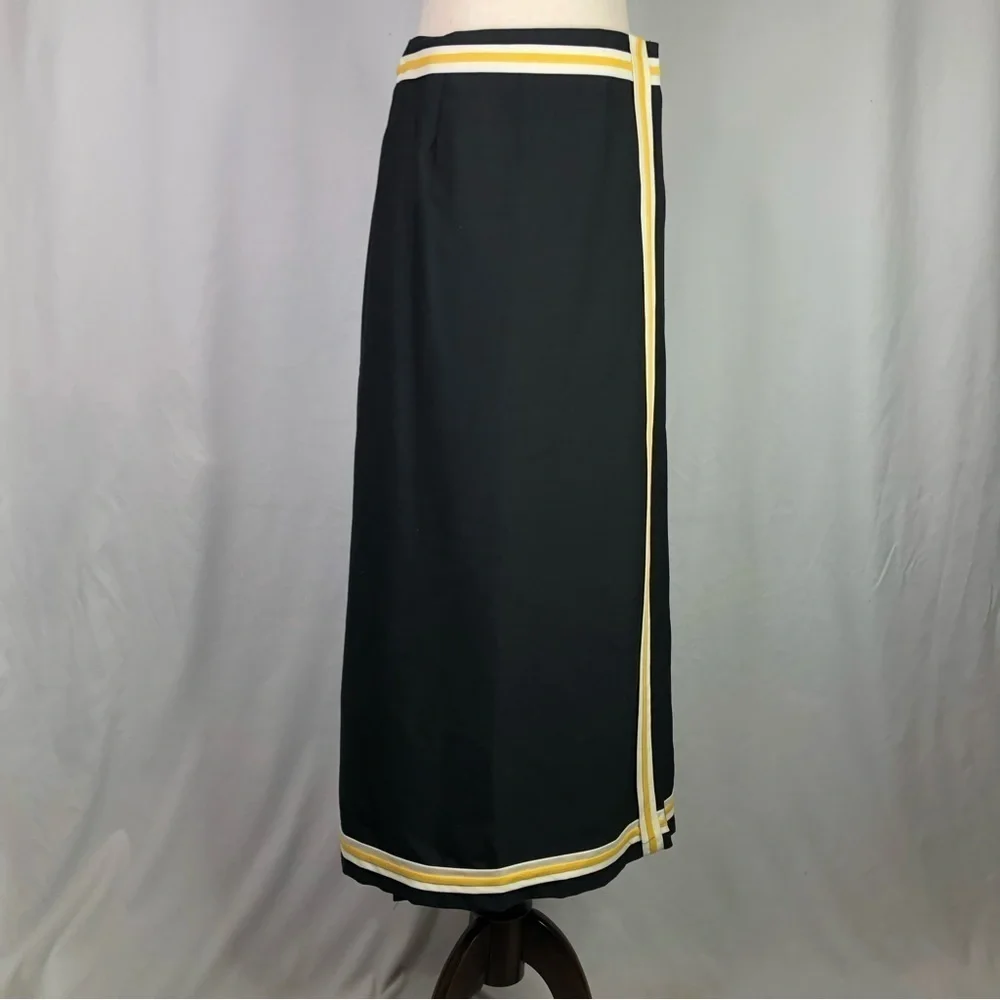 VINTAGE Century of Boston maxi pencil wrap skirt black yellow white size 8